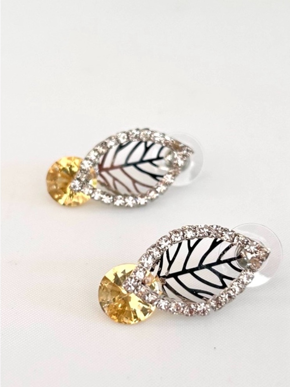 Cut Out Leaf Crystal Post Earrings